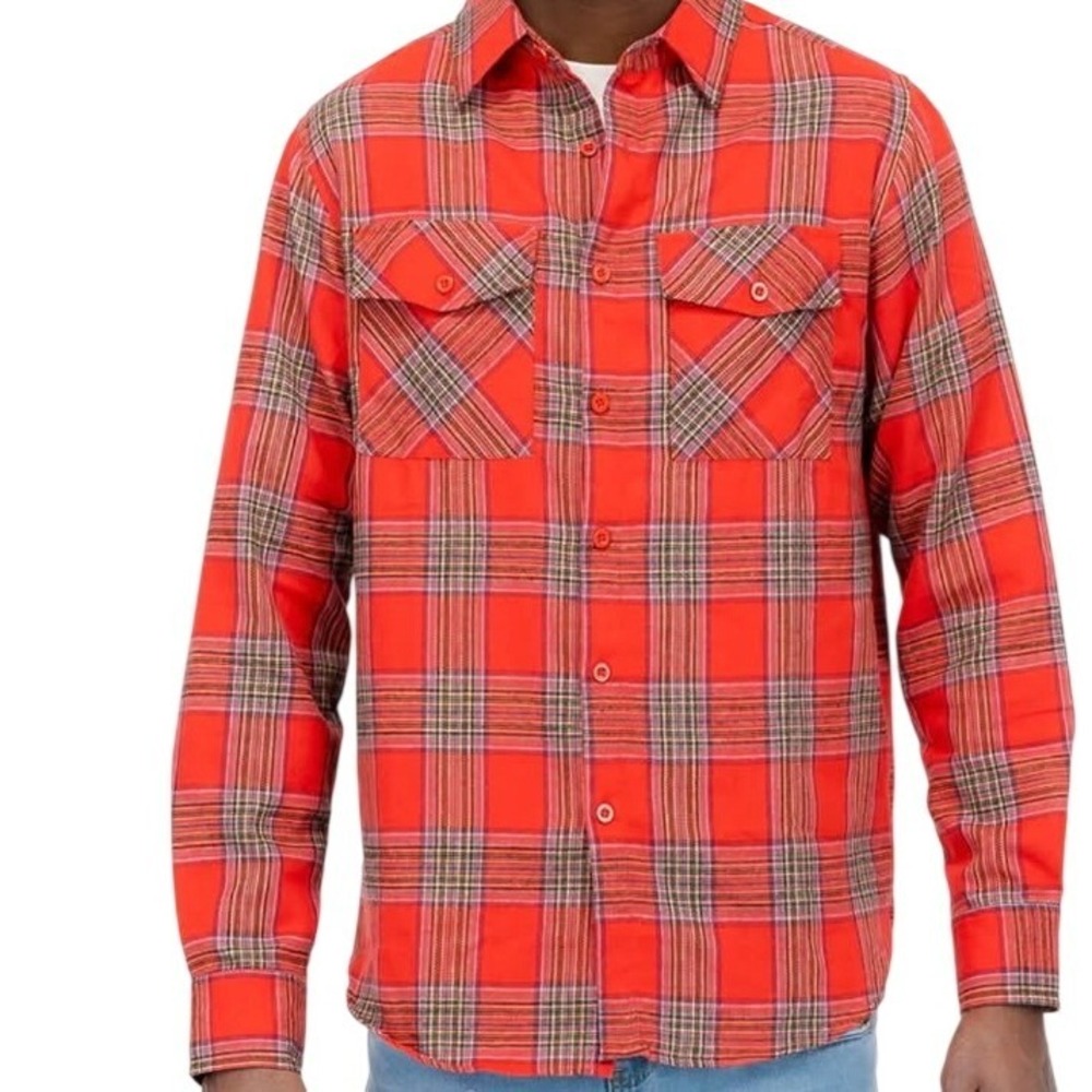 WEIV Los Angeles Red Plaid Flannel Shirt Men's M Button Up‎ Cotton Blend Grunge